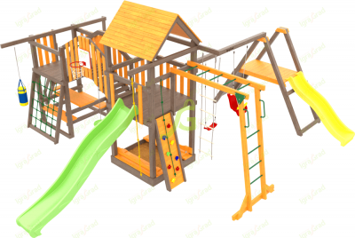 Детские комплексы с качелями - Детский игровой комплекс для улицы IgraGrad "Панда Фани + Мостик 2"