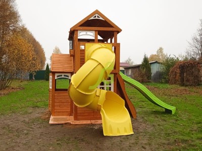 Детские комплексы с горкой и качелями - Детская площадка IgraGrad Клубный домик 3 с трубой Luxe