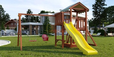 Детские комплексы с горкой и качелями - Детская площадка Савушка Мастер 2 (Махагон) Plus (горка 3 метра)