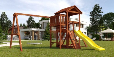Уличные игровые комплексы для дачи - Детская площадка Савушка Мастер 2 с качелями гнездо 1 метр (Махагон)