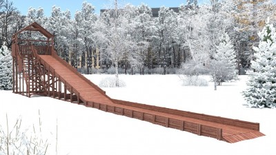Деревянные зимние горки - Зимняя деревянная горка CustWood Winter WF10 с крышей и выкатом