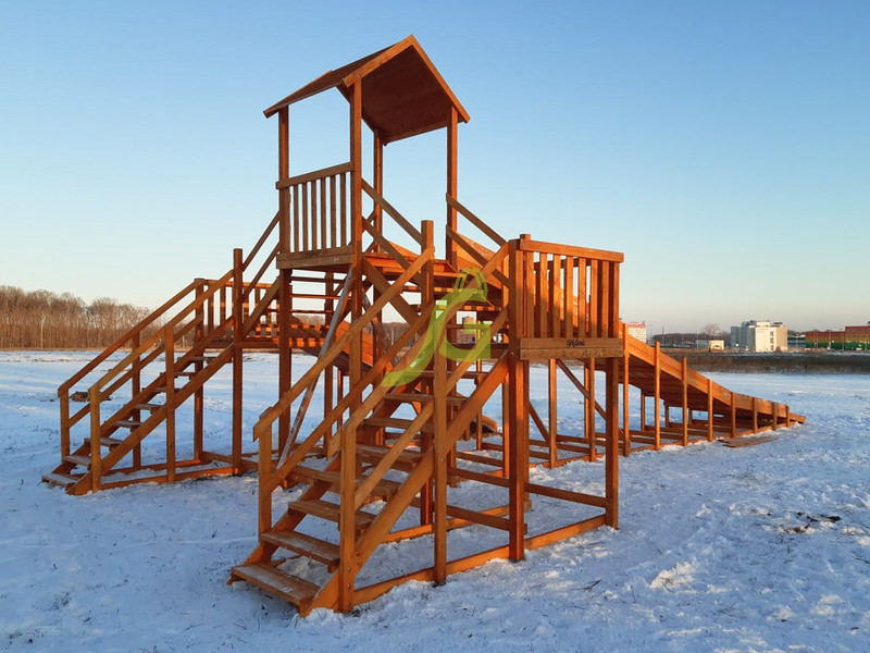 Товары - деревянная горка "Snow Fox 12 м" с двумя скатами (две лестницы)