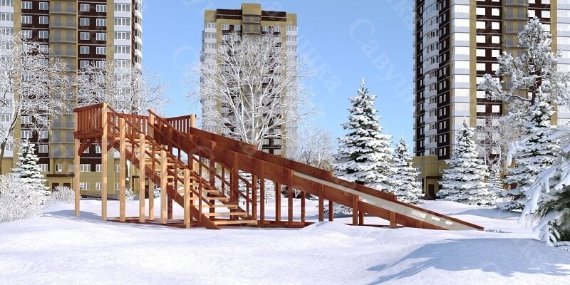 Товары - Зимняя деревянная горка ЗИМА-8 (скат 9 м)
