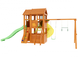 Детские площадки с горкой трубой - Детская площадка для дачи "Клубный домик 2 с трубой"