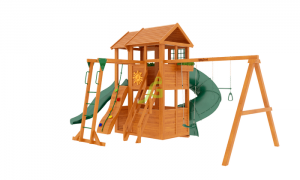 Детские комплексы с горкой и качелями - Детская площадка для дачи "Клубный домик 2 с трубой и рукоходом"
