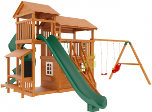 Детские комплексы с горкой - Детская деревянная площадка "IgraGrad Домик 4"