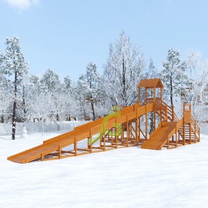 Деревянные зимние горки - деревянная горка "Snow Fox 12 м" с двумя скатами (две лестницы)