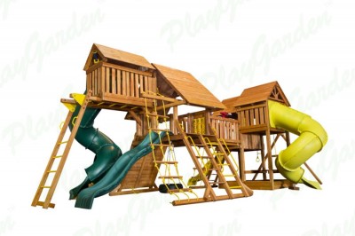 Детские комплексы с горкой - Игровая площадка "Mega SkyFort" с двумя игровыми домиками и переходом