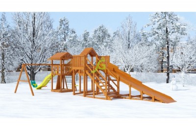 Детские площадки с зимней горкой - Детская деревянная зимняя горка Snow Fox 5,9 м + "Панда Фани Gride"