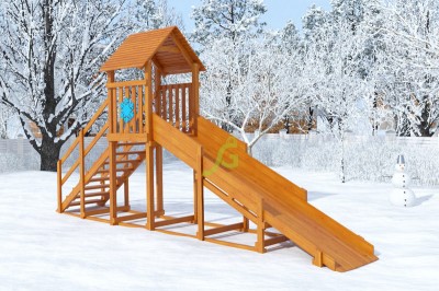 Деревянные зимние горки - Деревянная горка "IgraGrad Snow Fox Start с крышей" 4 м