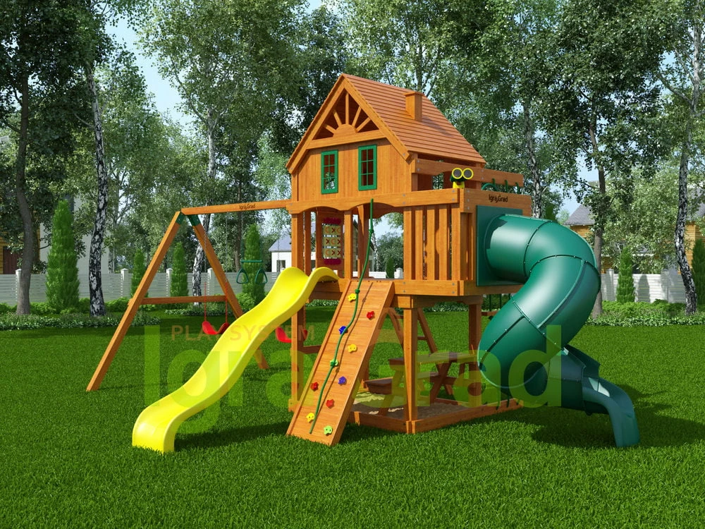 Товары - Деревянная детская площадка для дачи "Шато 2 с трубой"