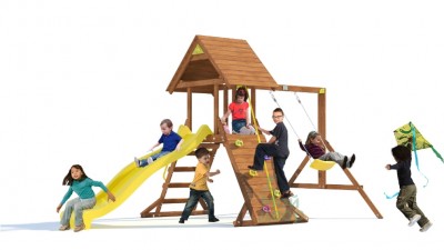 Детские комплексы с горкой и качелями - Детская уличная игровая площадка с качелями MoyDvor Крепость свободы