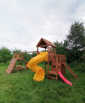 Детские комплексы с качелями - Детская площадка Выше Всех Маугли 1 с винтовой горкой