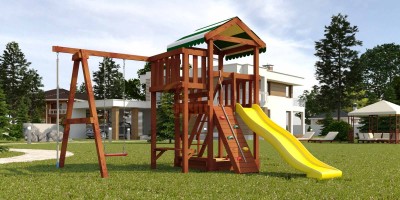 Детские комплексы с горкой и качелями - Детская площадка Савушка Мастер 1 (Махагон)