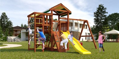 Детские комплексы с горкой и качелями - Детская площадка Савушка Мастер 3 (Махагон)