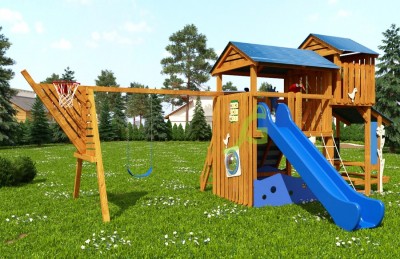 Детские площадки Корабль - Детская деревянная площадка "IgraGrad Домик 3" для общественных мест