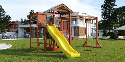 Уличные игровые комплексы для дачи - Детская площадка Савушка Мастер 4 (Махагон) Plus (горка 3 метра)