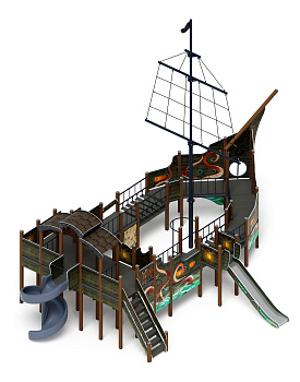 Детские площадки Корабль - Фрегат (Летучий Голландец) (винтовой скат) горка Н 1500