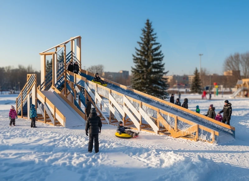 Товары - Зимняя деревянная горка IgraGrad Snow Fox 12 м с двумя скатами мод.3