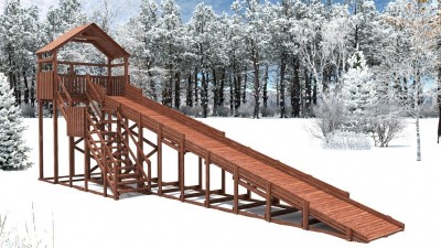 Деревянные зимние горки - имняя деревянная горка CustWood Winter WF10 с крышей