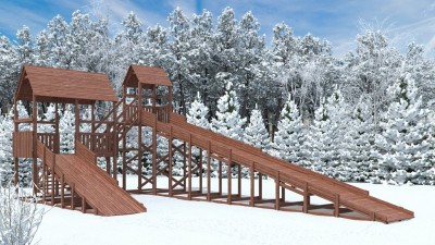 Деревянные зимние горки - Зимняя деревянная горка CustWood Winter W11 с крышей