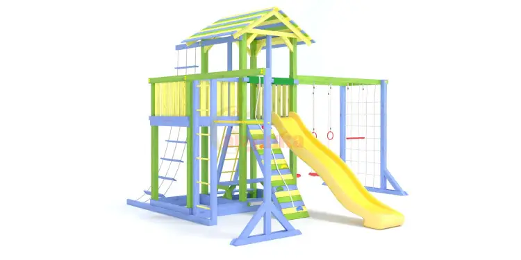 Детские комплексы с горкой и качелями - Детская игровая площадка Савушка-15 (Color-1)