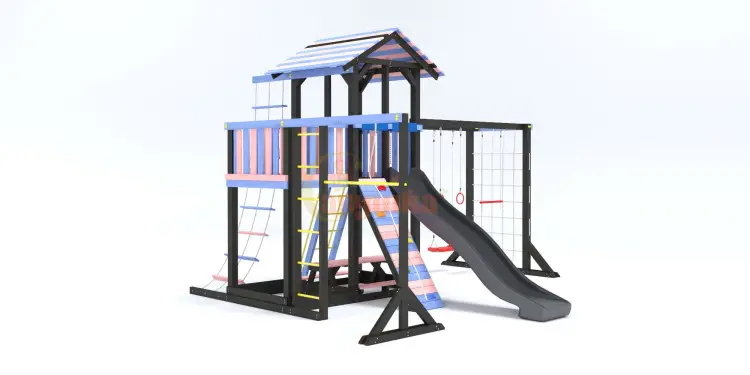 Детские комплексы с горкой и качелями - Детская игровая площадка Савушка-15 (Color-4)