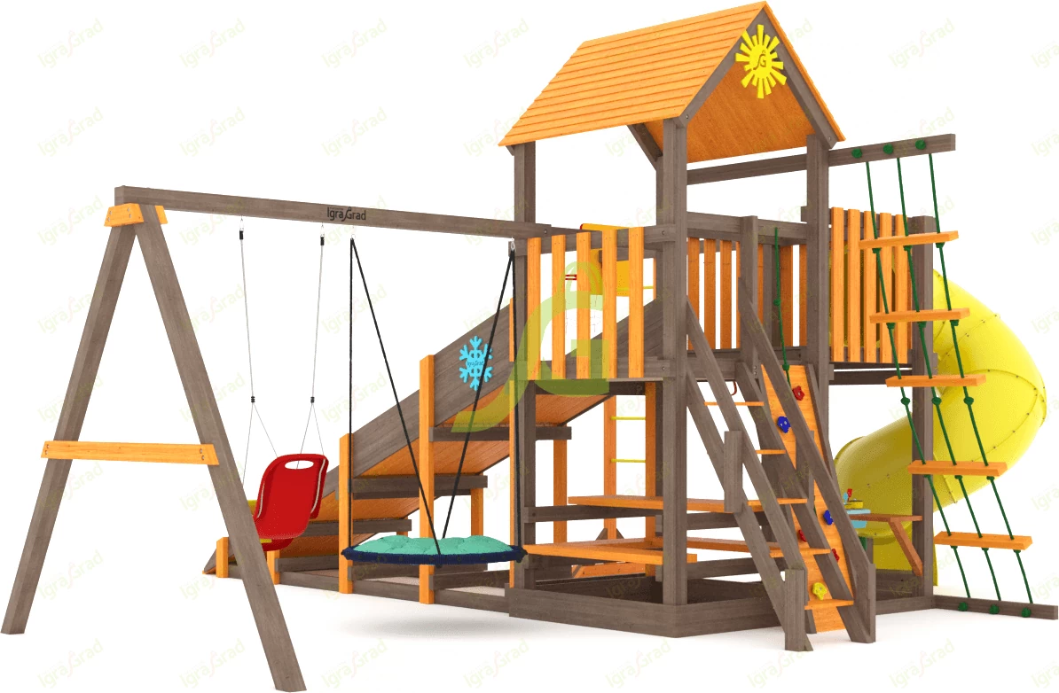 Детские площадки ИграГрад - Всесезонная площадка IgraGrad С с балконом и трубой SF