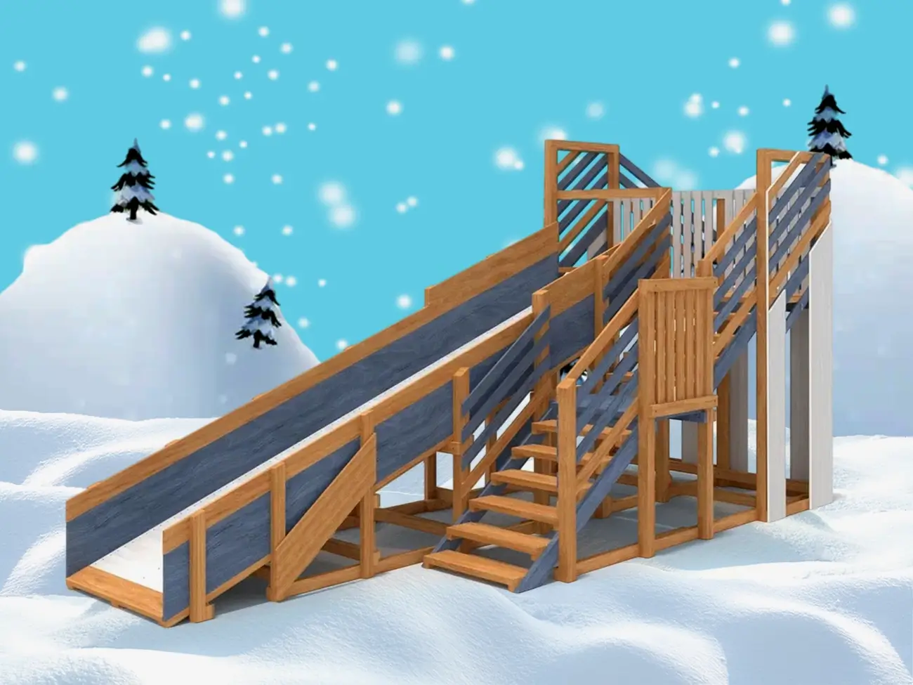 Товары - Детская деревянная зимняя горка "IgraGrad Snow Fox", скат 5,9 м мод.3